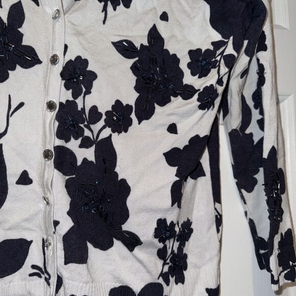 Premise Studio Beaded Black White Button Front Cardigan Sweater Large - Picture 4 of 12